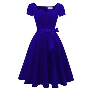 NEW Classic Tea Dress Short Sleeve Swing Cocktail Pockets M